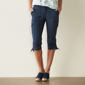 Dusty Navy Blue Capri Pants Women’s 16 Cropped Pedal Pushers Summer Beach Casual